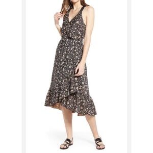 NWOT Scotch & Soda Women Black Ruffle Floral Back Key Hole Midi Dress Size Small